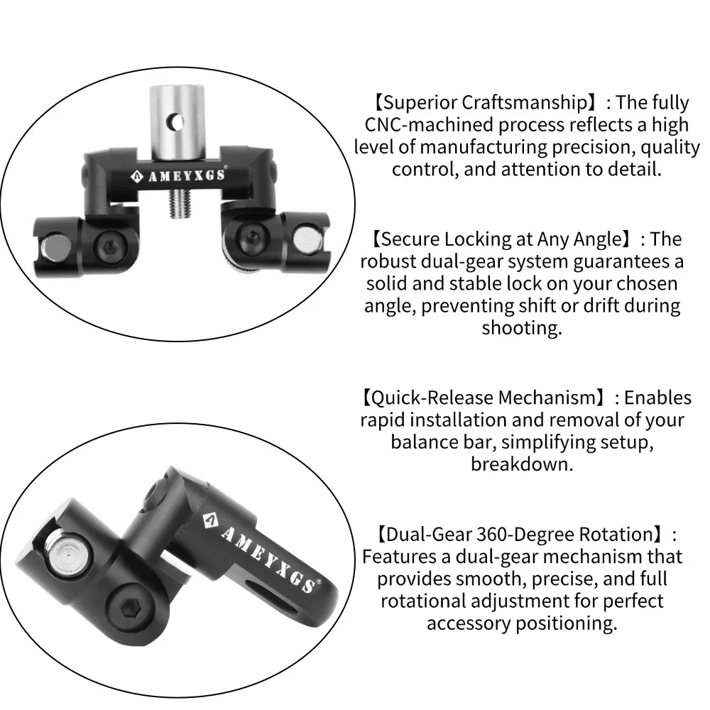 Barra en V de un solo/doble lado para tiro con arco, asiento de conexión de ángulo de 360, barra en V de aleación de aluminio CNC, estabilizador de arco de liberación rápida, tiro con amortiguación - imagen 3