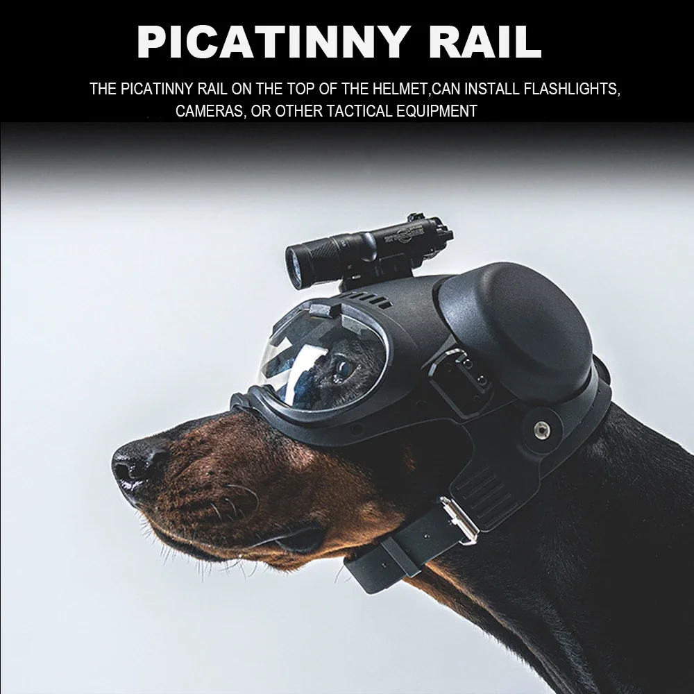 Casco táctico de entrenamiento para perros K9, casco militar de caza para perros grandes, patrulla, perros pastor, casco protector de motocicleta para mascotas con gafas - imagen 4