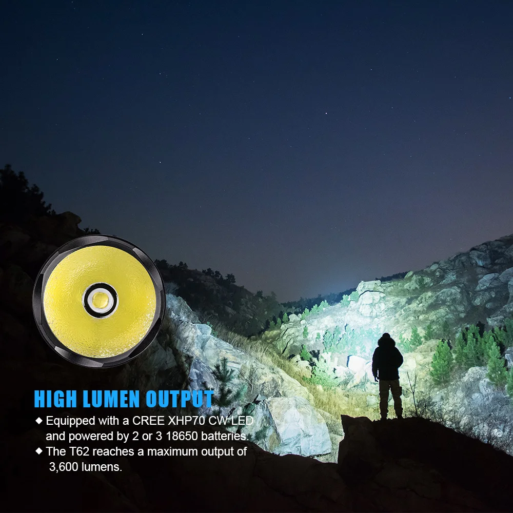 Trustfire-linterna táctica potente T62, luz led XHP70 impermeable IPX8, lámpara Ultra brillante para exteriores, defensa personal, caza - imagen 3