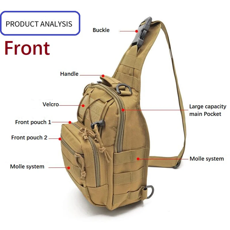 Bolsa de pecho Molle para deportes al aire libre para hombres, mochila táctica con correa para el hombro, CS, Airsoft, caza, Camping, senderismo, ciclismo - imagen 3