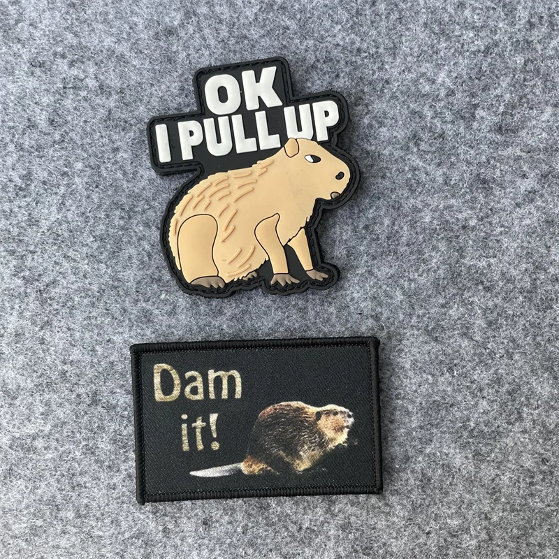 Parche de Capibala, insignia táctica de PVC, bonito hidrocho OK I PULL UP, insignia de moral con gancho y bucle, apliques de tela para mochila - imagen 5