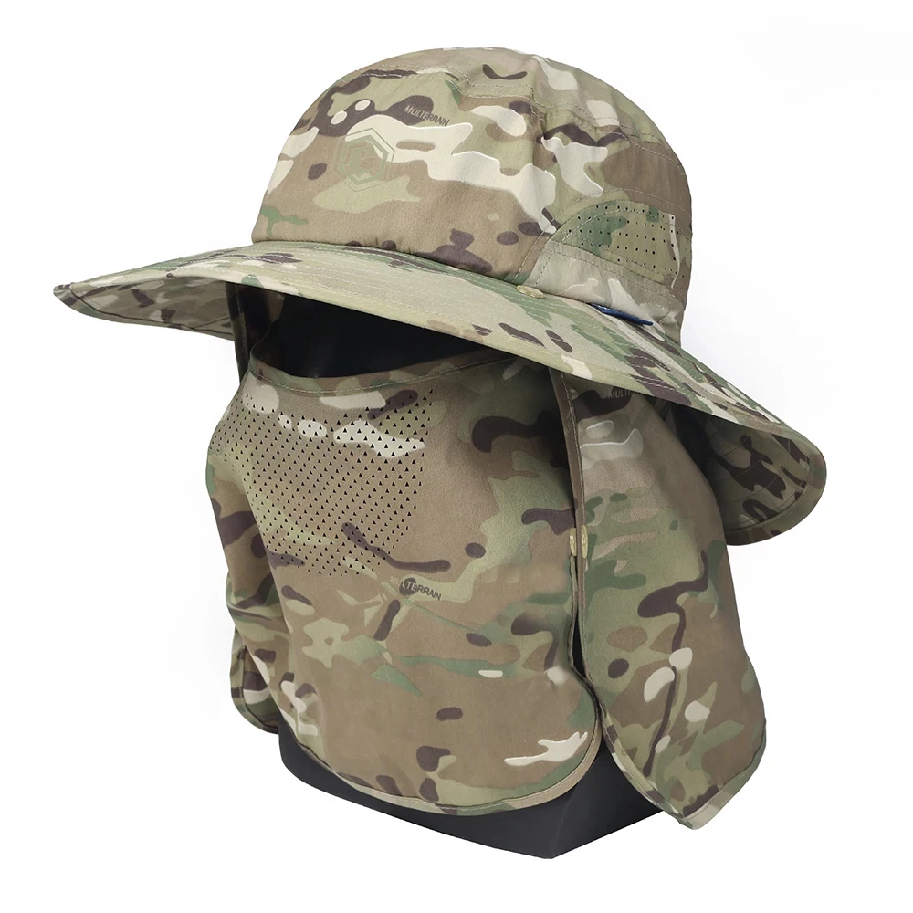 Sombrero Emersongear con Protección UV, Cuello de Protección Solar, para Caza y Camping al Aire Libre, con Máscara Facial Desmontable, Panel Trasero, Protección Solar, Camuflaje MC