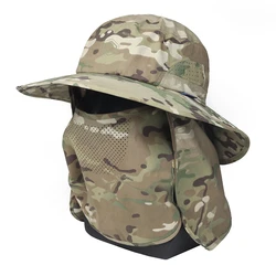 Sombrero Emersongear con Protección UV, Cuello de Protección Solar, para Caza y Camping al Aire Libre, con Máscara Facial Desmontable, Panel Trasero, Protección Solar, Camuflaje MC