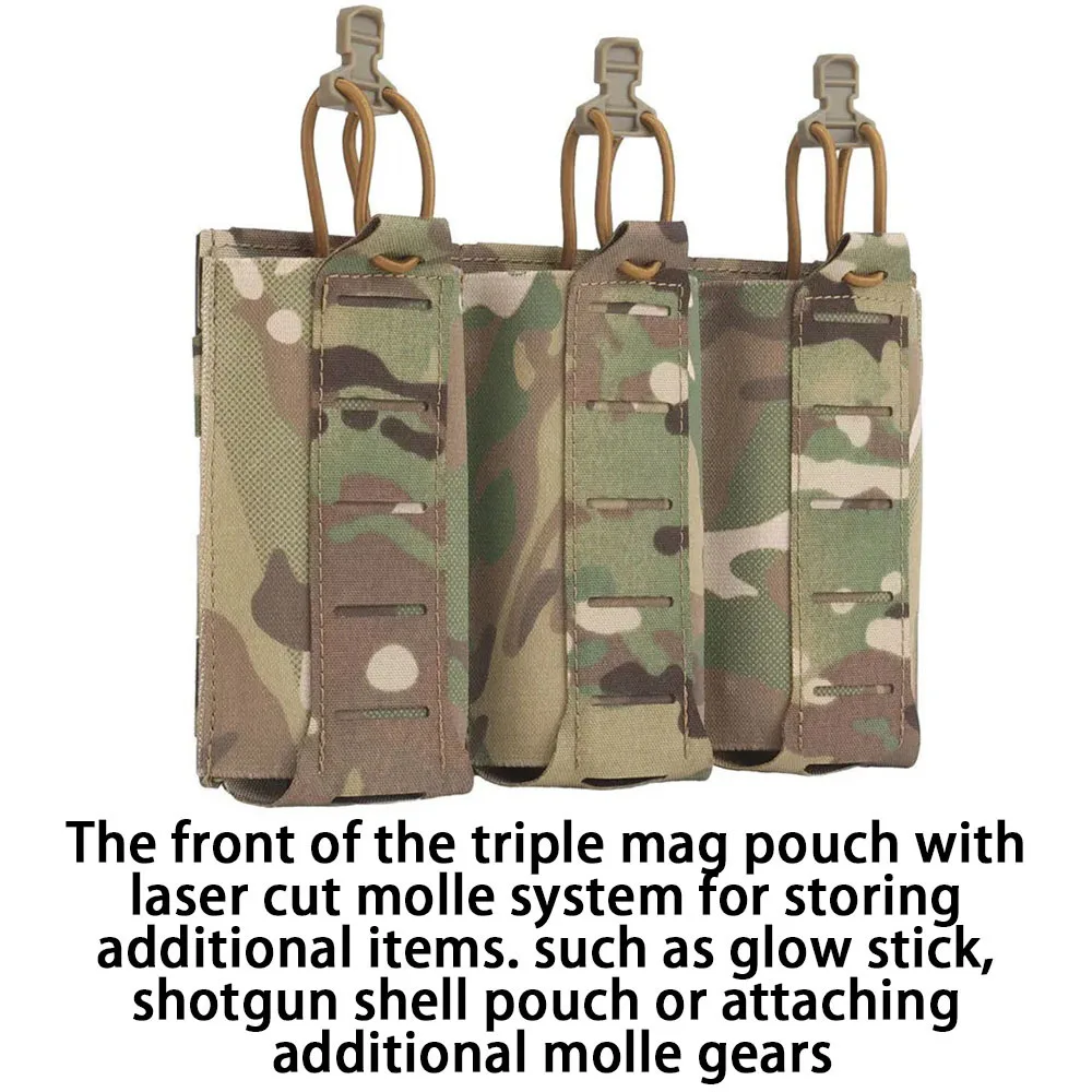 Bolsa táctica para cargador, bolsa Triple Molle Mag para M4, M16, AR-15 Mag, soporte elástico, cuerda elástica de retención, Airsoft, 5,56, 7,76 - imagen 3