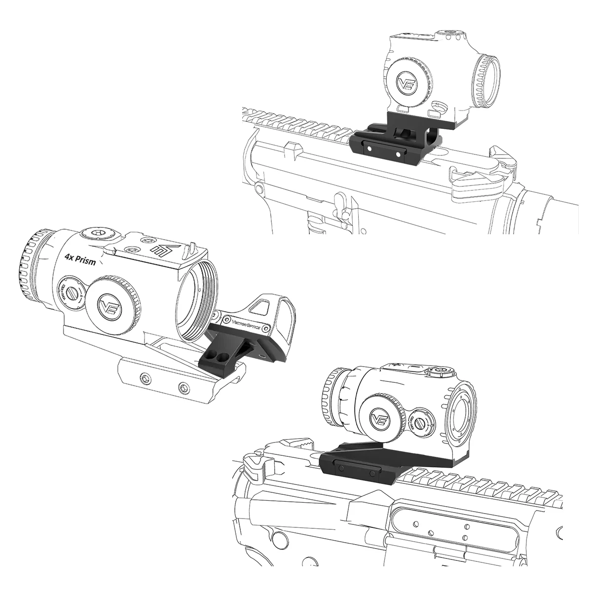 Montura Offset Picatinny Vector Optics Low/Riser/ para Mira de Punto Rojo Compatible con T1/T2, para las Series Paragon Prism, Maverick y Scrapper