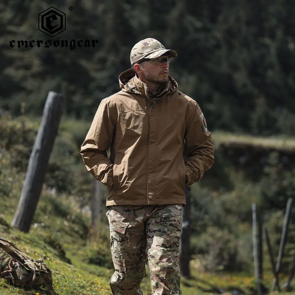 Emersongear-Chaqueta impermeable táctica, impermeable transpirable a prueba de viento, capucha de almacenamiento y parche moral para caza militar al aire libre - imagen 3