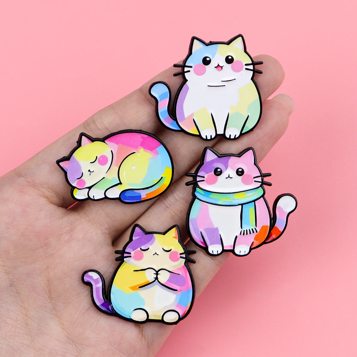 Pin esmaltado de gato colorido para solapa, conjunto de broche de capibara de dibujos animados, decoración de ropa, alfileres de Metal, mochila, sombrero, insignia, accesorios, 5 uds. - imagen 4