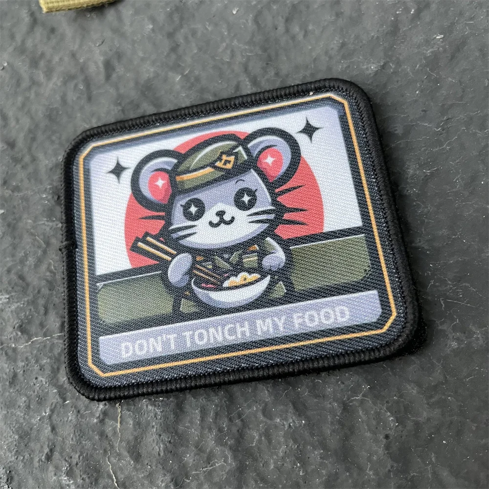 Don'T TONCH MY FOOD parche con insignia de moral de ratón de dibujos animados parches de gancho y bucle impresos tácticos pegatina para mochila - imagen 3