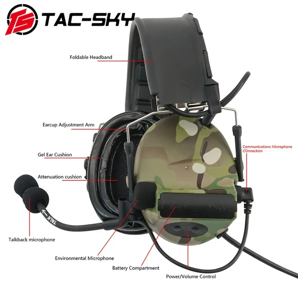 TAC-SKY COMTA II auriculares tácticos protección auditiva reducción electrónica de ruido Airsoft tiro orejeras COMTA auriculares - imagen 5