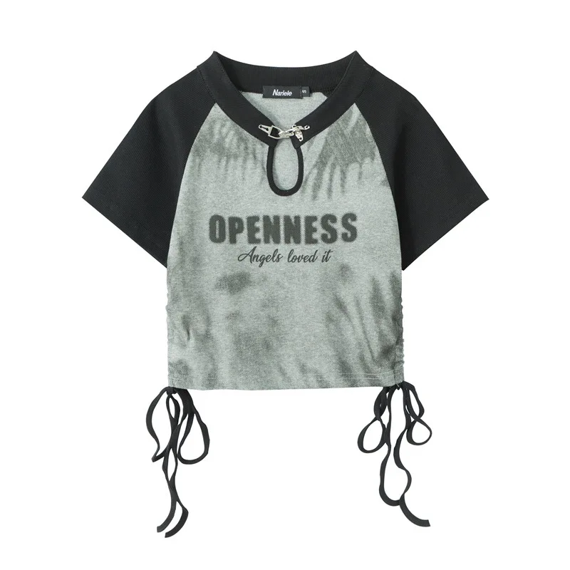 Tops cortos de verano para mujer, camiseta con letras estampadas Y2k, camiseta informal de manga corta para mujer, ropa de calle estética Harajuku - imagen 5