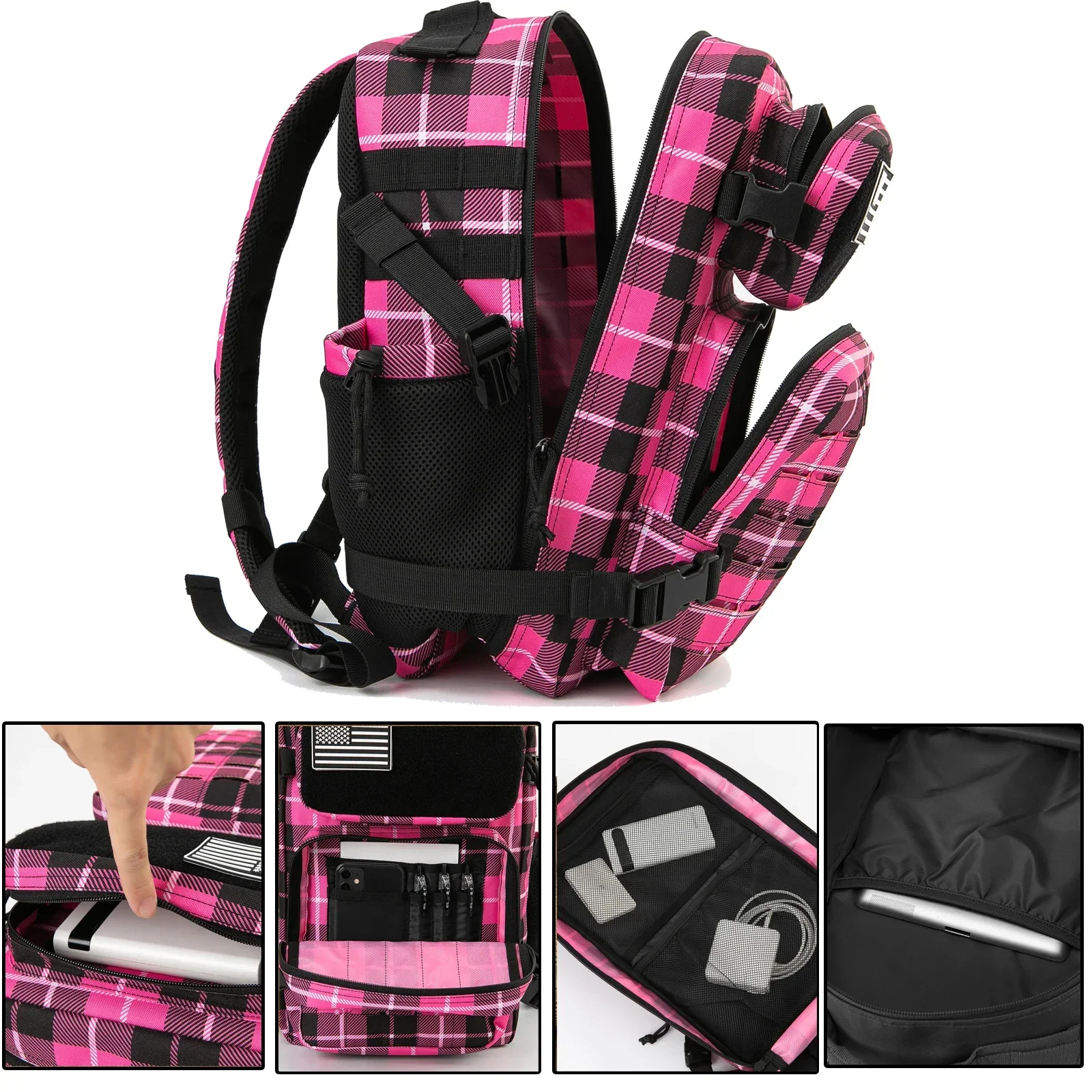 Mochila táctica de 25L/45L para mujer/hombre, supervivencia al aire libre, corte láser, Molle, mochila para senderismo, mochila escolar, mochila de gimnasio con portavasos doble - imagen 5