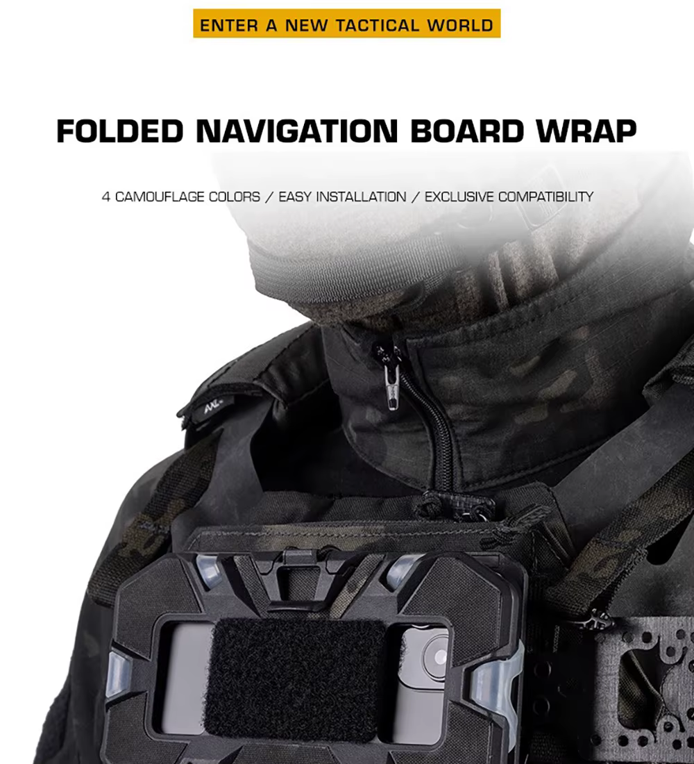 Vista frontal de la envoltura para tablero de navegación plegable con patrón de camuflaje