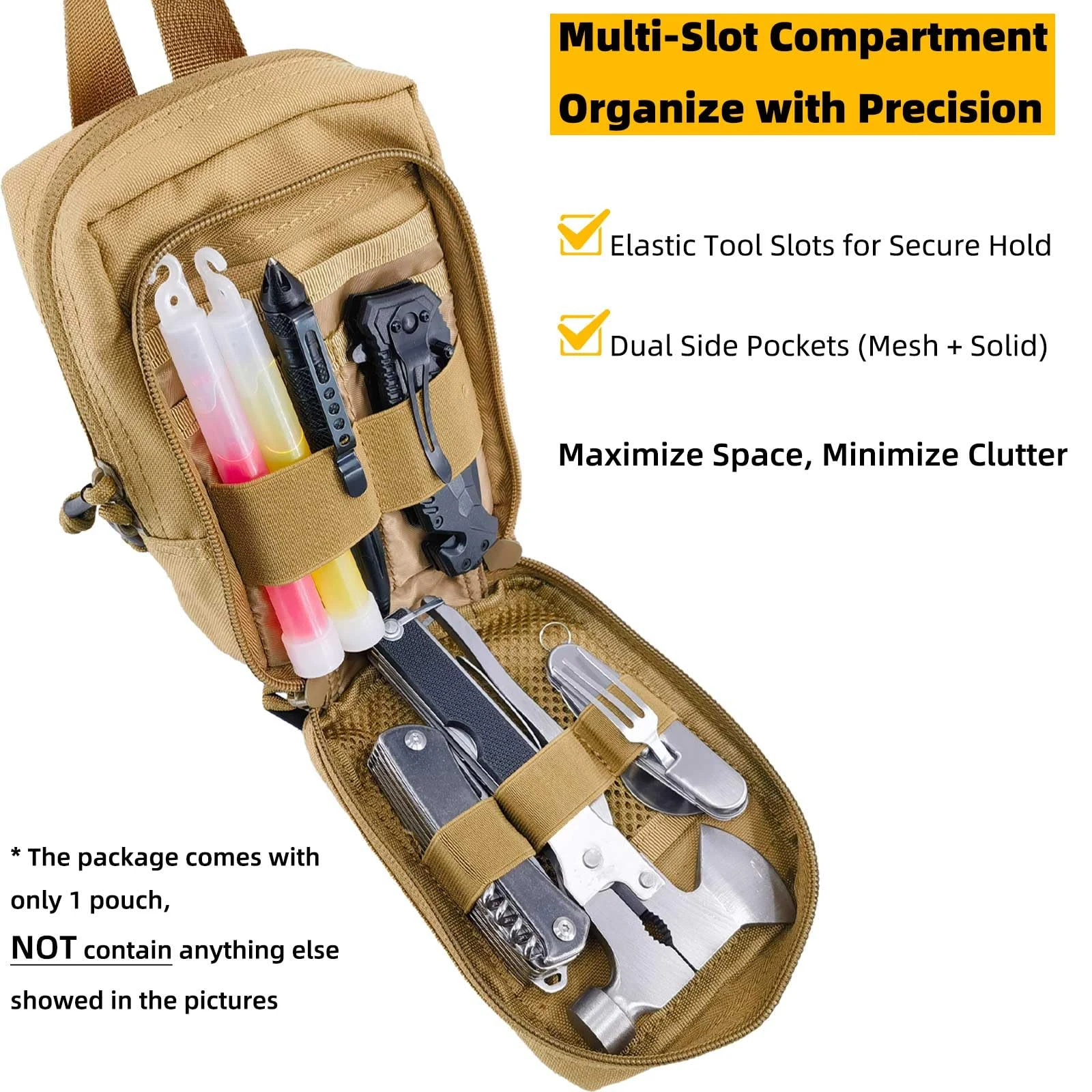 Bolsa de utilidad táctica EDC Molle con tiras reflectantes, bolsa compacta multifuncional resistente al agua, bolsa organizadora de dispositivos - imagen 2