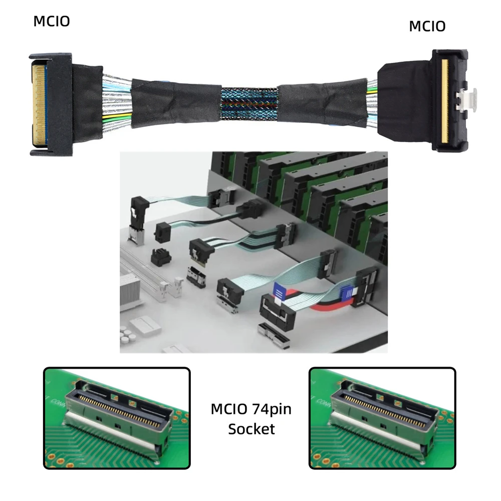 CY PCI-E 5,0 Mini Cool Edge IO MCIO PCI-E Slimline SAS 8i 74Pin macho a MCIO 74Pin macho Cable extensor en ángulo 35cm - imagen 4
