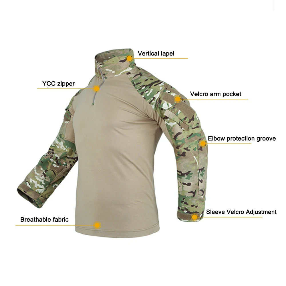 Camisa de combate de uniforme de camuflaje para hombre, camisa táctica de manga larga para exteriores, ropa de caza para acampar y Paintball - imagen 4