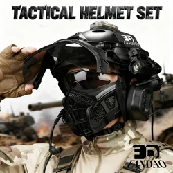 Conjunto de casco táctico FAST SF con máscara de malla de Gel de media cara Airsoft, auriculares y gafas abatibles para caza, Paintball, Cosplay al aire libre