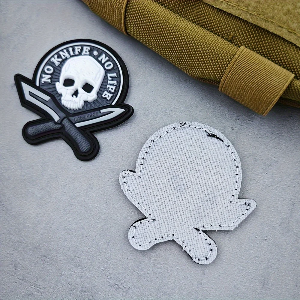 Parches Velcro Mochila TáCticos De Bordados Parche de velcro de goma de PVC suave 3D "Sin cuchillo, No Life", moral con cierre de gancho y bucle para chaleco de mochila Molle táctico militar - imagen 3
