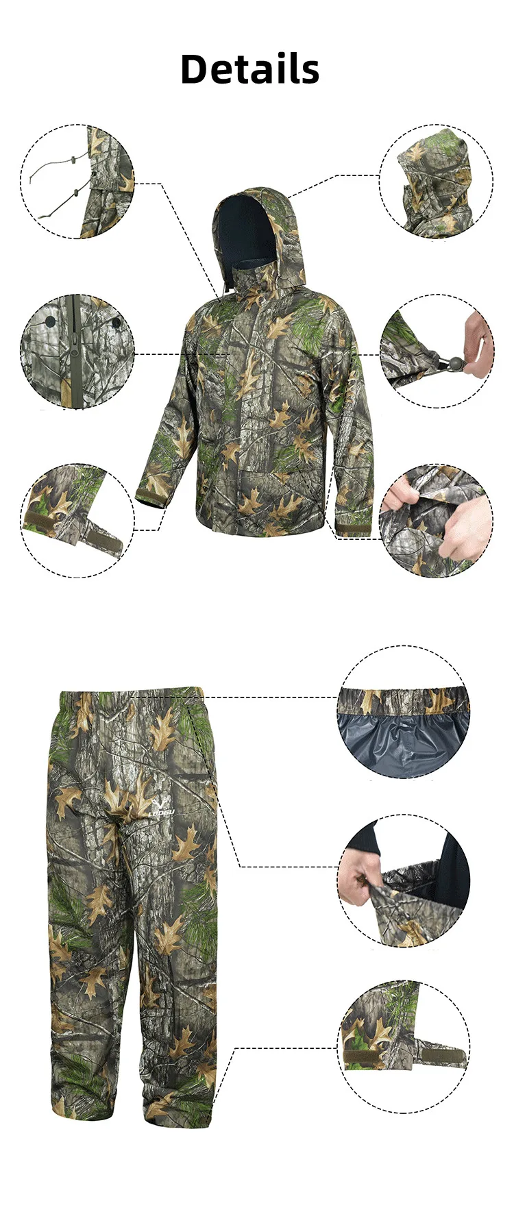 Chubasquero ligero de poliéster 210T, impermeable, resistente al desgaste, secado rápido, camuflaje biónico, ropa de caza y pesca - imagen 3