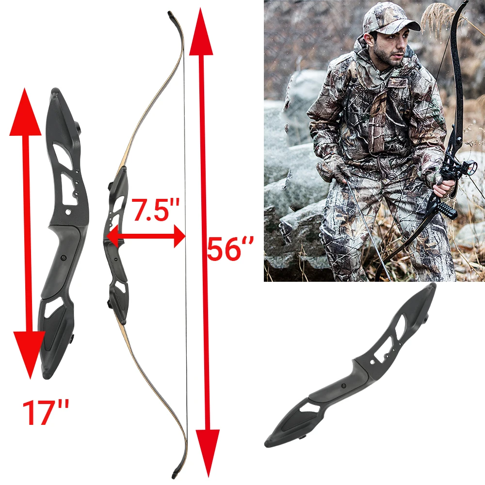 Arco recurvo de 30-50 libras, arco recurvo de 56 ", mango de arco de 17 pulgadas, elevador, mano derecha, caza, tiro con arco, aljaba, equipo para exteriores - imagen 3