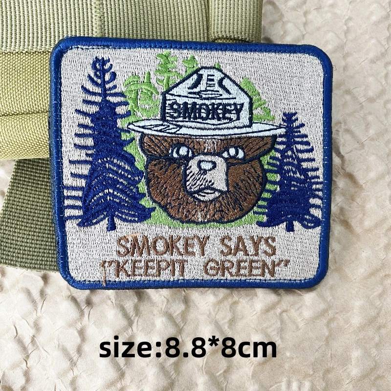 Smokey-Parche bordado de oso, insignia de Moral de gancho y bucle para acampar al aire libre, oso de advertencia, accesorios de mochila táctica, pegatina - imagen 4