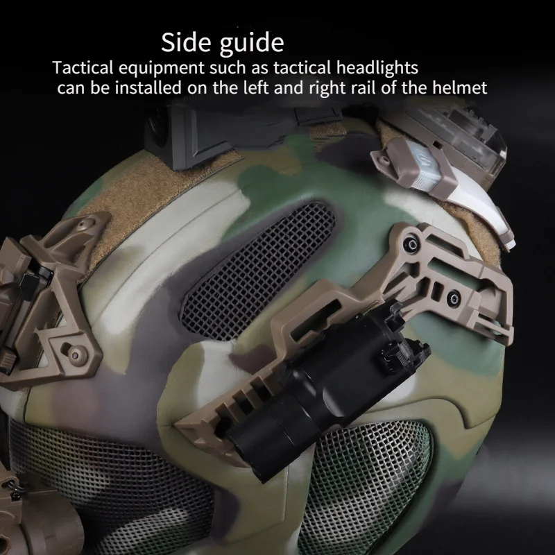 Casco táctico ligero W23 Airsoft con base NVG y careta malla acero