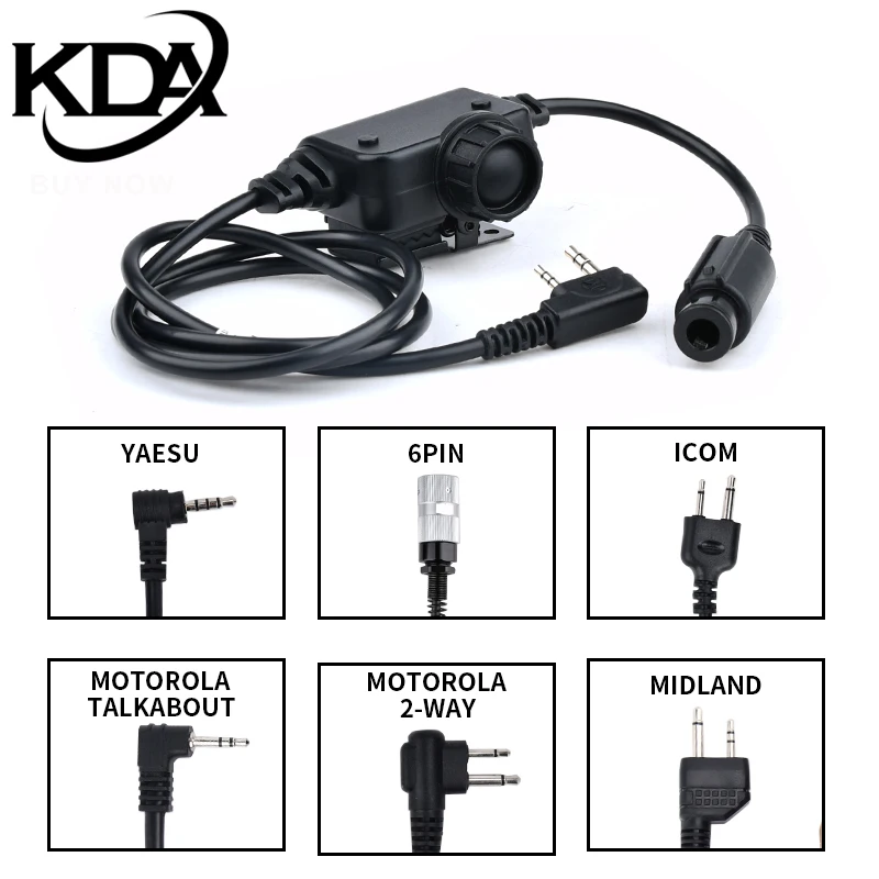 Casco táctico de versión civil con conector KDA de 6 patas y función PTT (Push To Talk), conector Kenwood, para radio emisora Baofeng. Accesorio de caza con función PTT