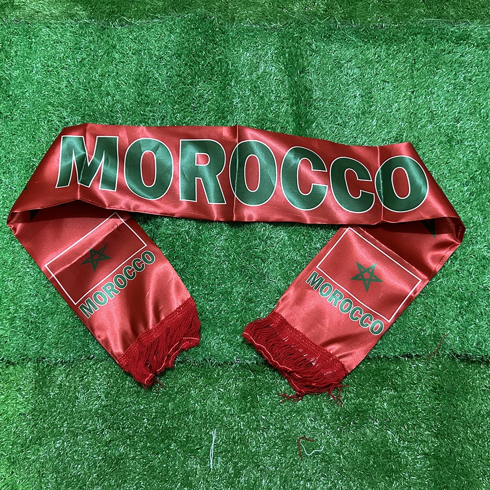 Bufanda Bandera de Marruecos Sky Flag 2026, 14x135cm, Impresión a Doble Cara, Satén, con Borlas, Ideal para Fútbol, Deportes y Eventos - imagen 2