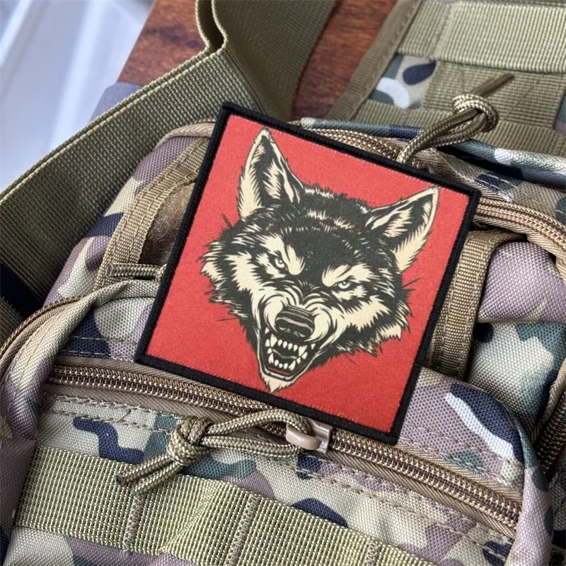 Parche táctico con estampado de lobo, insignia de moral militar, parches con gancho, ropa, mochila, accesorios, pegatinas