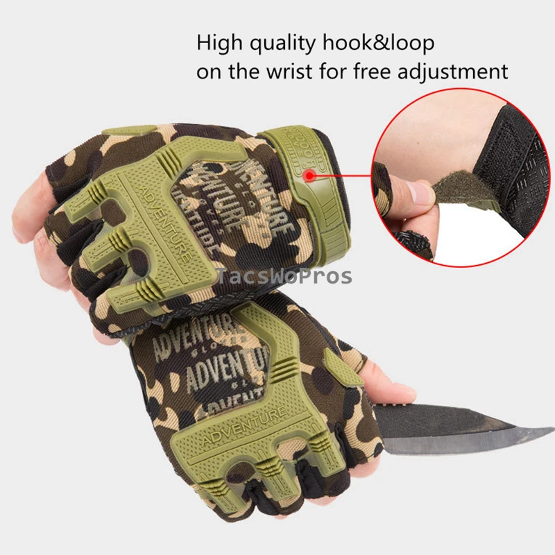 Guantes de combate táctico de medio dedo, antideslizantes, caza, senderismo, deportes al aire libre, protección Airsoft, tiro, sin dedos - imagen 5