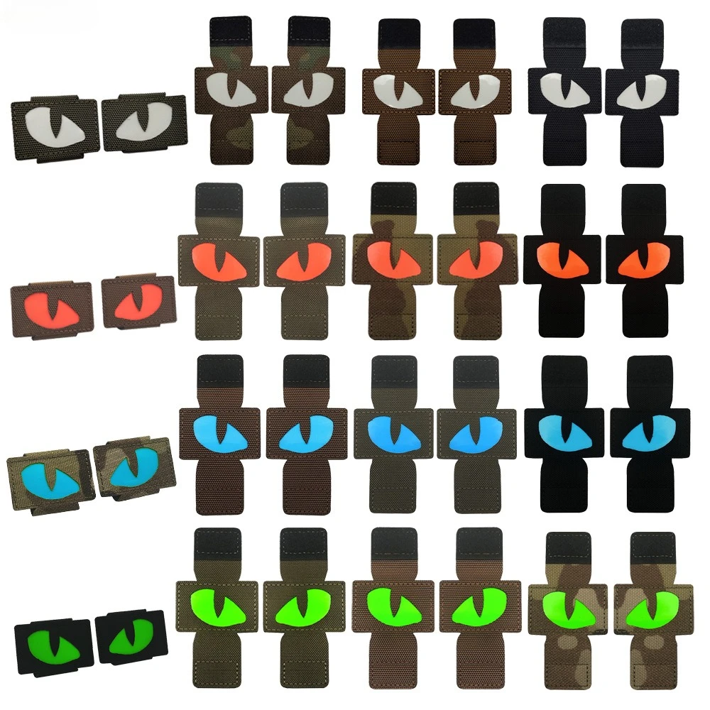 Parche táctico con gancho y bucle de ojos de gato, parche con apliques de combate que brillan en la oscuridad para sombreros, casco, mochila, Parche Militar