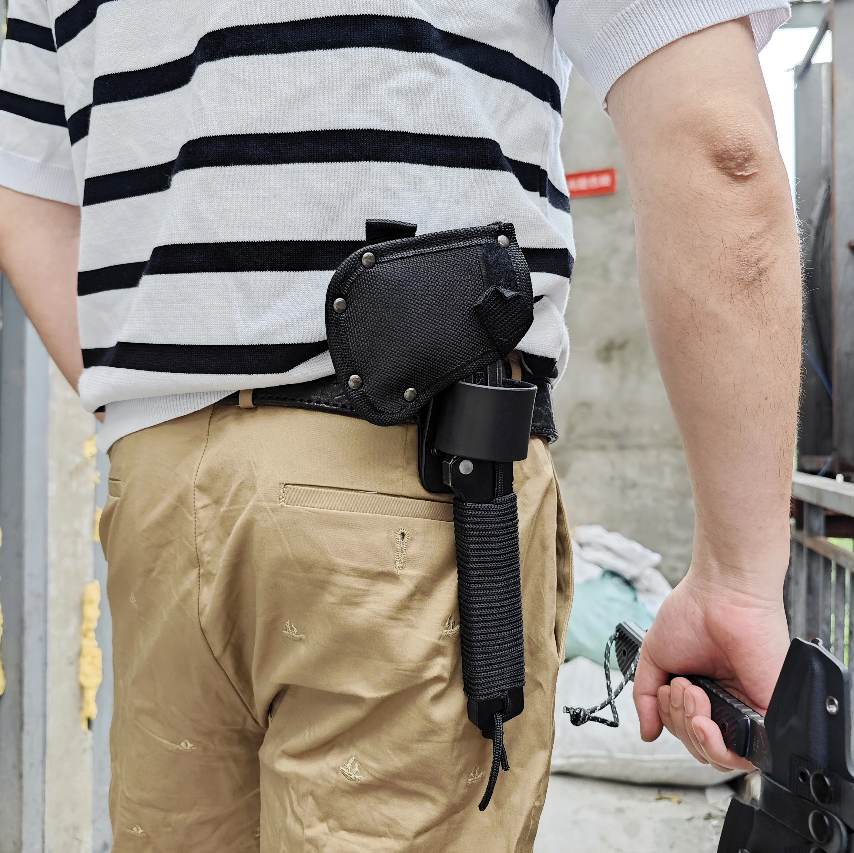 Funda de piel de vaca hecha a mano pura, juego de hachas tácticas para exteriores montadas en selección rápida, juego de cuchillos - imagen 2