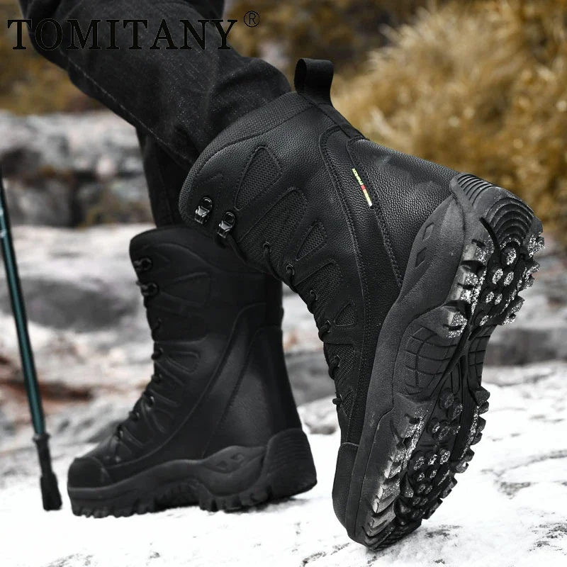 Botines de Cuero militar de alta calidad para hombre, zapatos cálidos de felpa para invierno, botas para hombre, zapatos de senderismo resistentes al desgaste impermeables para exteriores - imagen 5