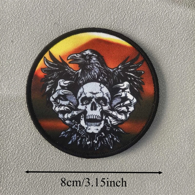 Parche con estampado de calavera de cuervo, parches militares de gancho y bucle para ropa, insignia de moral táctica, mochila, pegatinas decorativas, brazalete - imagen 3
