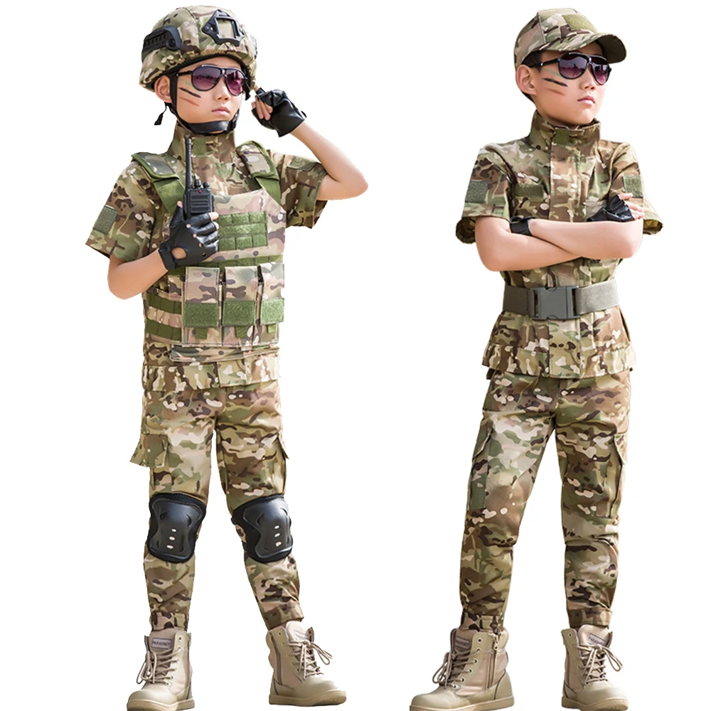 Conjunto de uniforme de entrenamiento militar al aire libre para niños, traje de pantalones superiores de camuflaje para niños, disfraz de combate de fuerzas especiales de la selva para niños y niñas - imagen 5