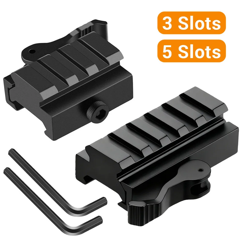 Montaje elevador Picatinny de 3/5 ranuras, adaptador de montaje elevador de riel QD de perfil bajo con bloqueo de palanca de liberación rápida, rieles Picatinny para miras