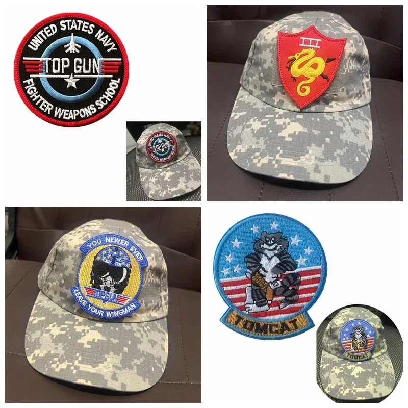 Parches de pistola superior, chaqueta voladora, conjunto completo de insignia de parche de gancho y bucle bordado, brazalete de moral de ventilador militar, insignia de pistola superior de EE. UU. - imagen 3