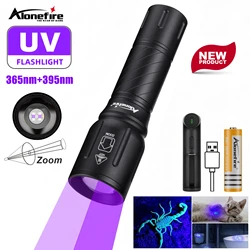 Linterna UV LED 365nm y 395nm con Zoom para curado y mineral