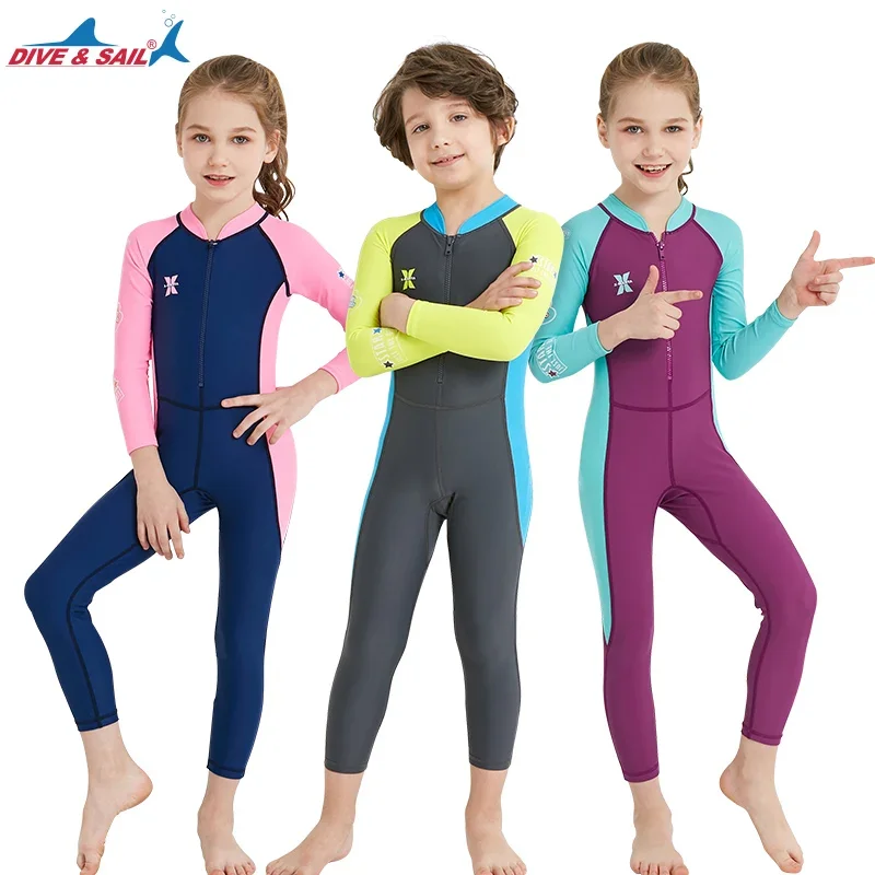 Traje de baño para exteriores para niños UPF50+, traje de neopreno para niños y niñas, mantiene el calor, mangas largas, protección UV, traje de baño de secado rápido - imagen 2