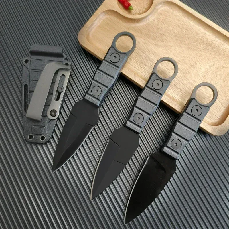 Mini cuchillo recto de aventura para acampar al aire libre, cuchillo de supervivencia de autodefensa portátil edc con funda K, alta dureza. - imagen 2