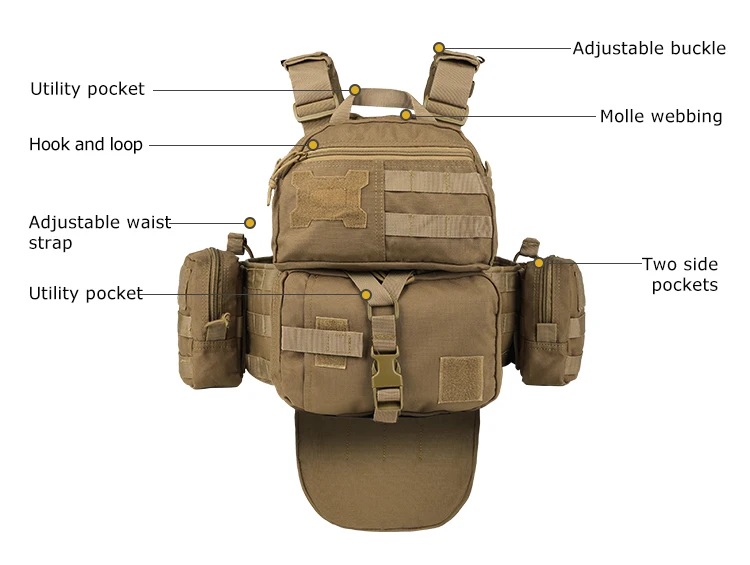 YAKEDA Chaleco de liberación rápida, portador de placa táctica Molle, protección de entrepierna de liberación rápida, Chaleco táctico de nailon 1000D - imagen 4
