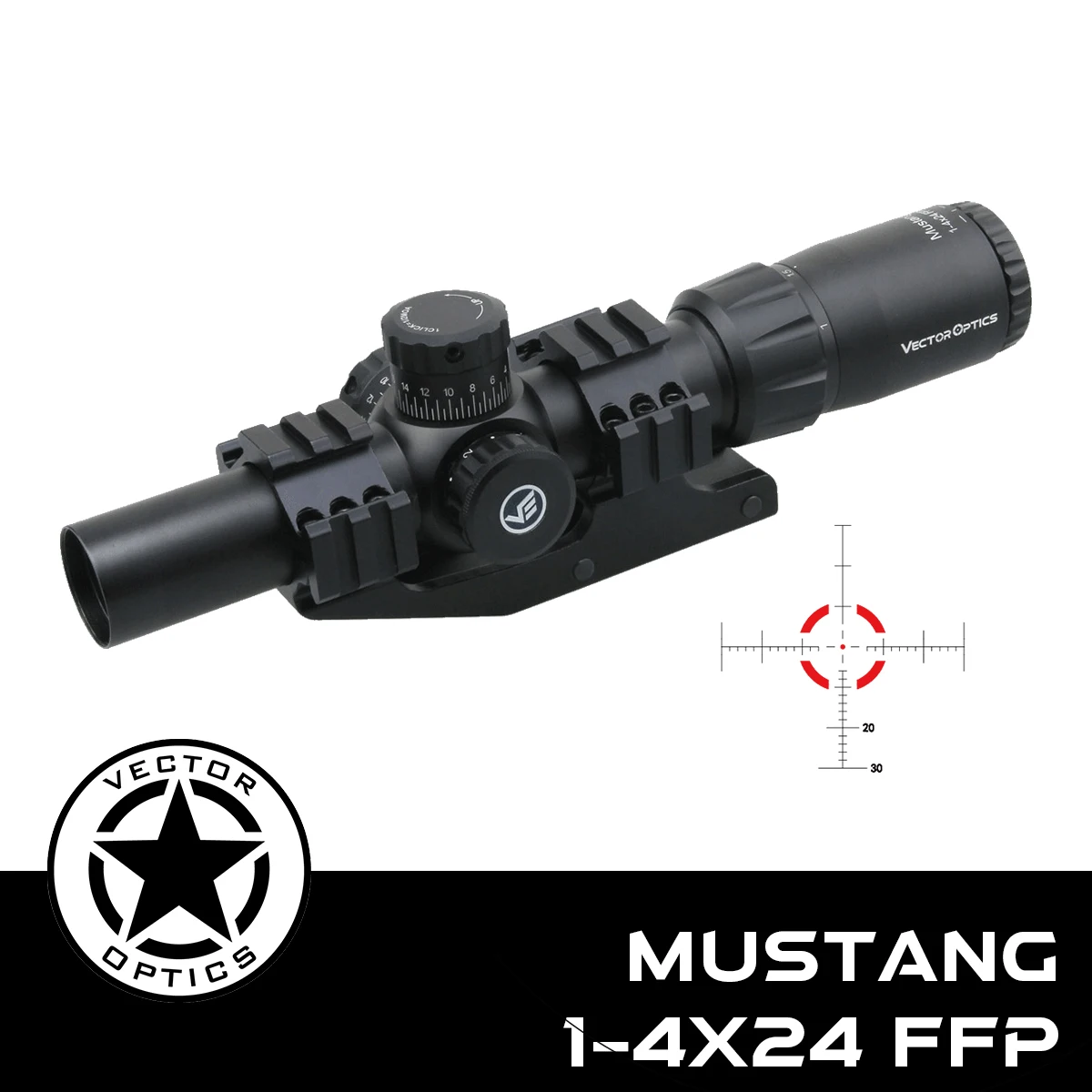 Mira Telescópica Vector Optics Mustang 1-4x24 FFP | Verdadero Aumento 1x | Bloqueo de Torres | Con Montura de Una Pieza | Para Caza Peligrosa y Uso Táctico - imagen 2