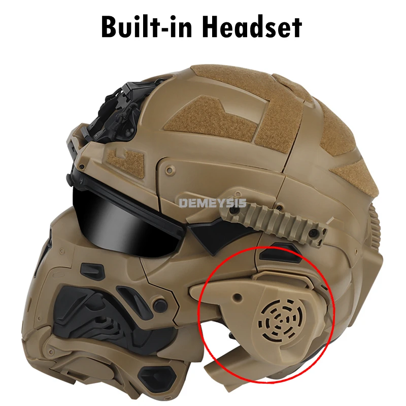Cascos de cobertura completa Airsoft 3 en 1 casco de protección de Paintball de tiro auriculares integrados casco táctico CS máscara desmontable - imagen 3