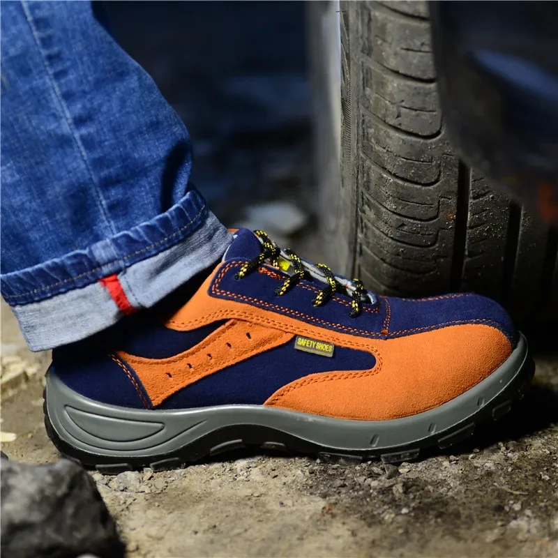 Zapatos de seguridad para el trabajo para hombre, botas de encaje de goma transpirables de PU para primavera 2025, calzado informal a prueba de trabajo, botas con punta de acero para hombre - imagen 2