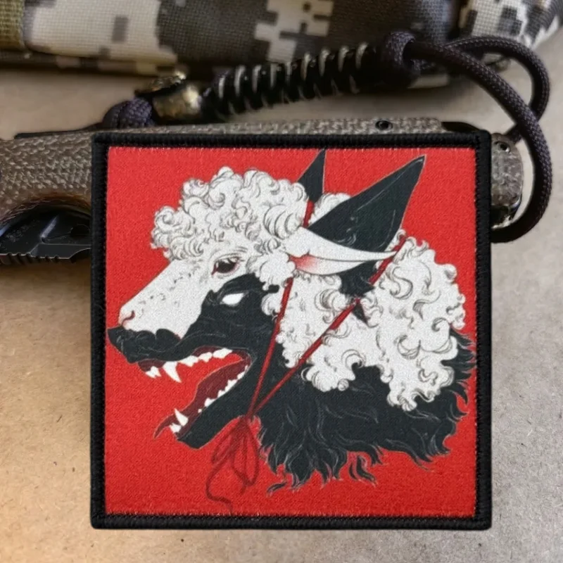 Parche con estampado de demonio de piel de oveja, lobo de Chevron, chaleco táctico, insignia de moral con gancho y bucle, pegatinas para mochila, parches para brazalete para ropa