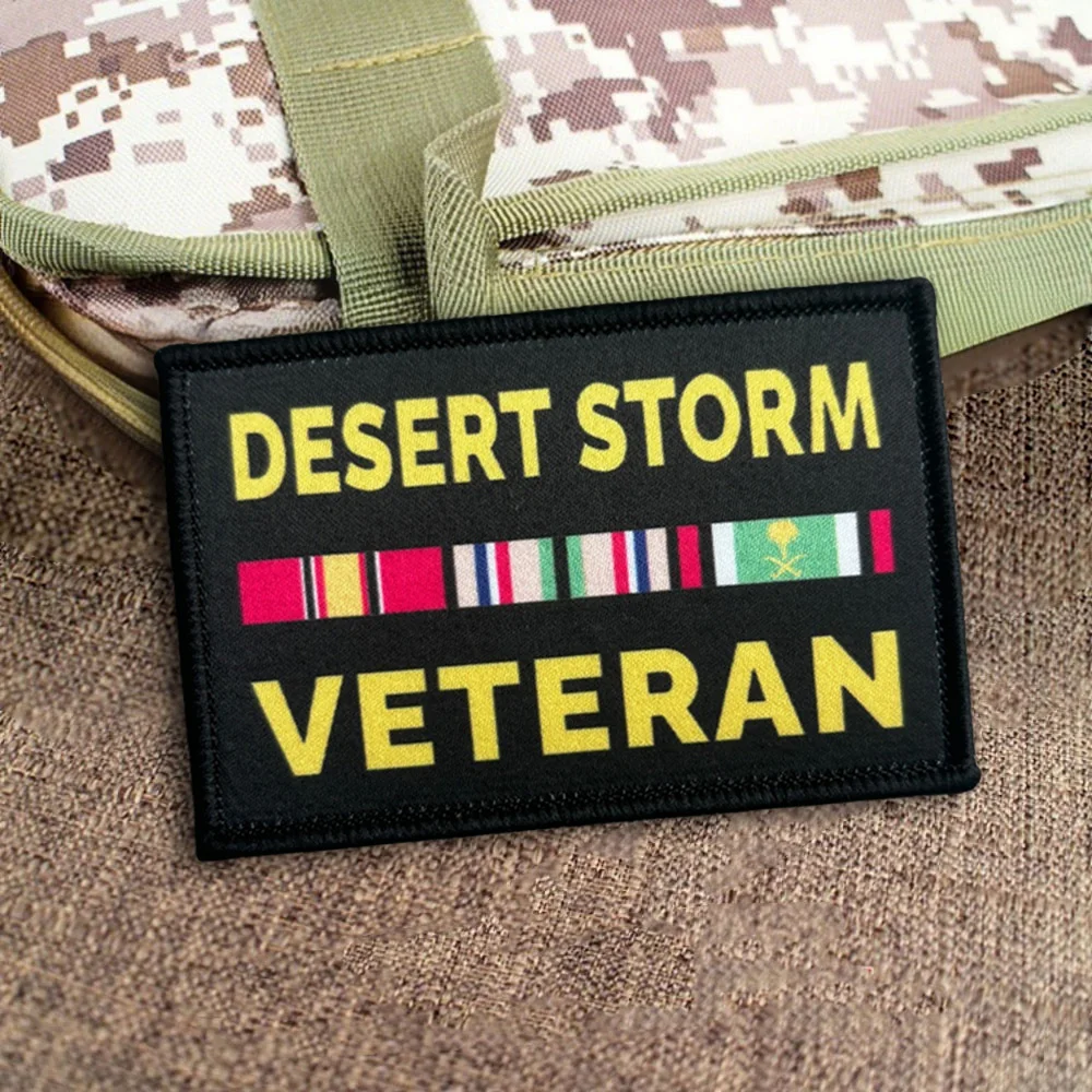 Parche táctico de tormenta del desierto, parches divertidos de gancho y bucle, insignia de moral militar, brazalete del ejército, pegatinas para mochila