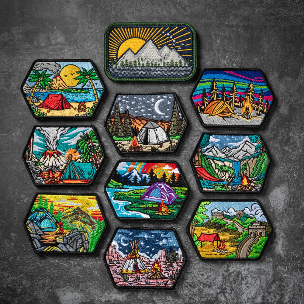 Bolsa al aire libre totalmente bordada brazalete grande paisaje volcán Camping gran pared más allá de la gran pared DIY insignia chaqueta parche - imagen 3