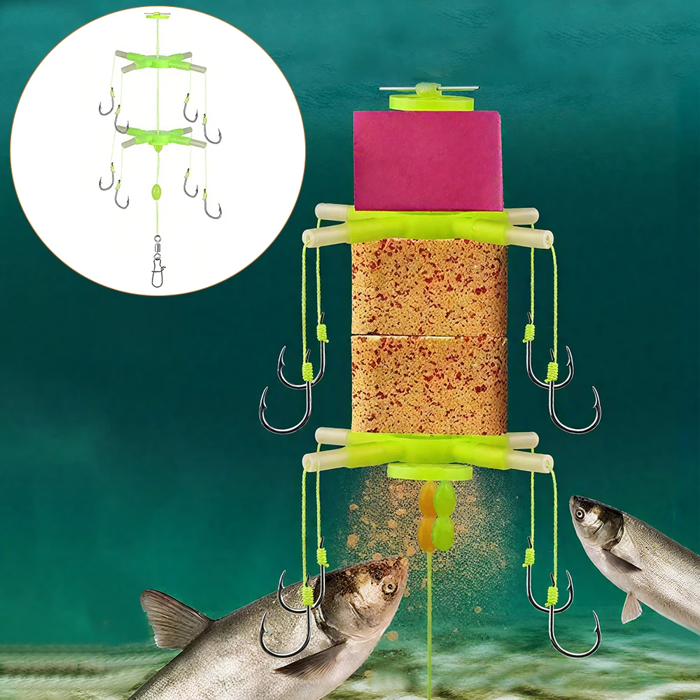 Aparejo de pesca antisuelo, 8 anzuelos, gancho de explosión con solapa de pesca, señuelo de pesca cuadrado, trampa de cebo, alimentador, anzuelos de pesca de carpa, 1 ud.