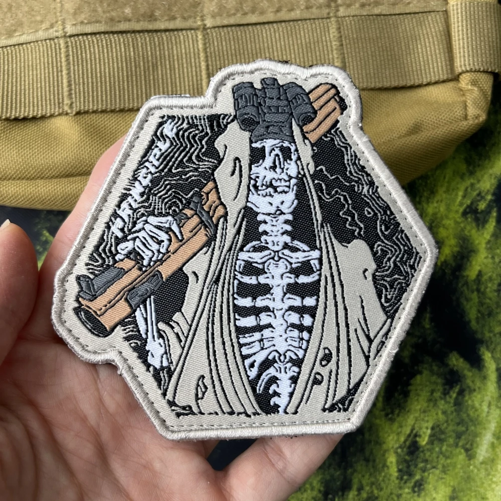 Insignia de moral con función de escuadrón fantasma, emblema de Rifle de francotirador de calavera, mochila táctica, pegatina tejida con gancho y bucle, parches militares - imagen 4