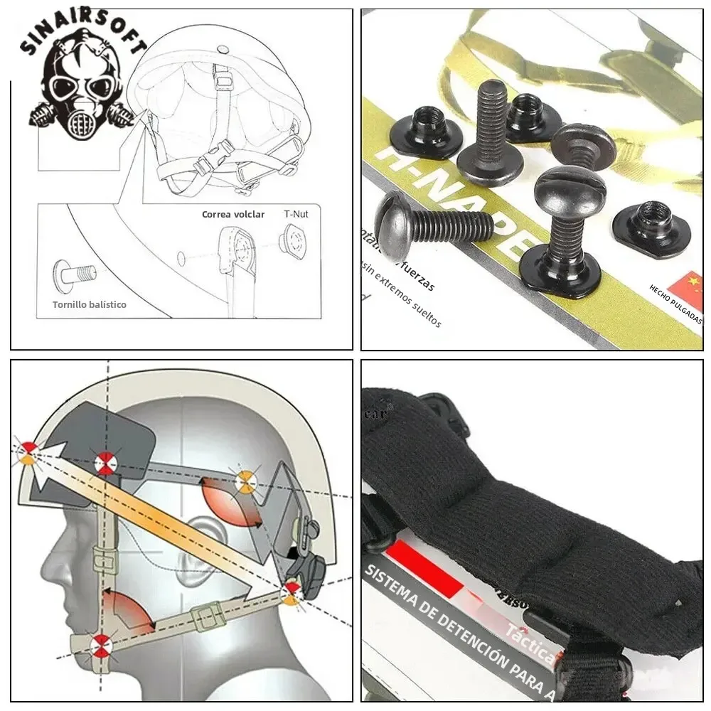 Sistema de retención de casco táctico, correa para la barbilla en forma de H para accesorios de casco MICH /ACH AF PASGT/M88 - imagen 2