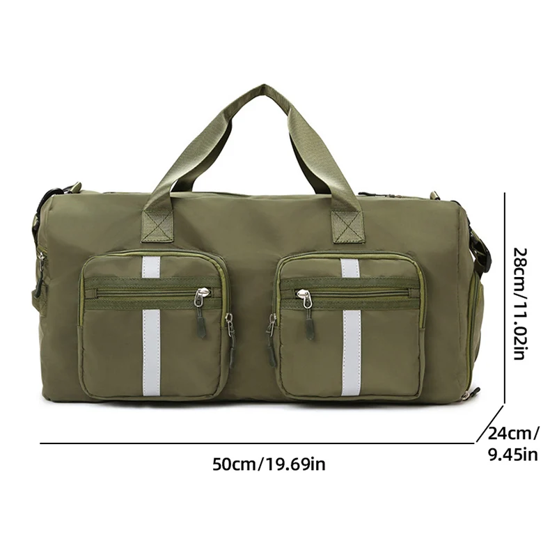 Vista del bolso deportivo y detalles de costuras